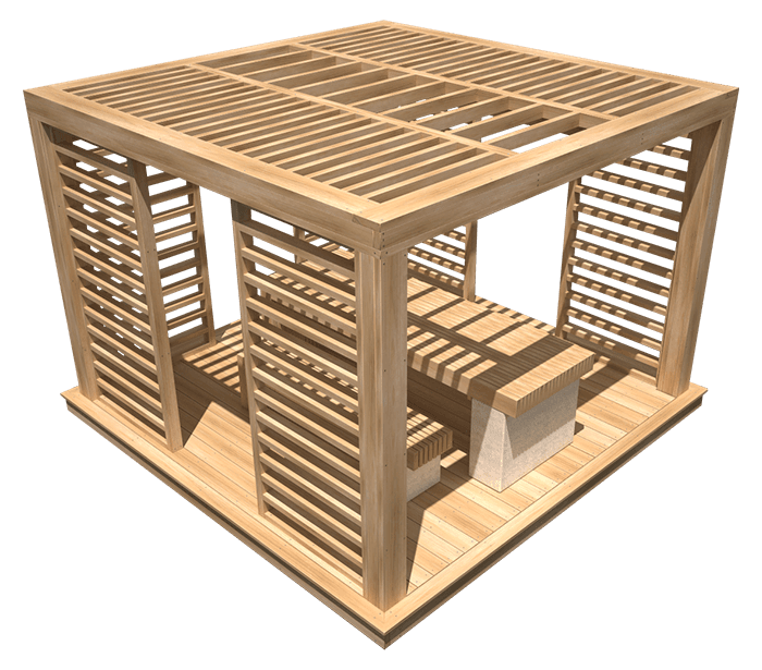 Ilustrasjon som viser hvordan bygge pergola av spiler.