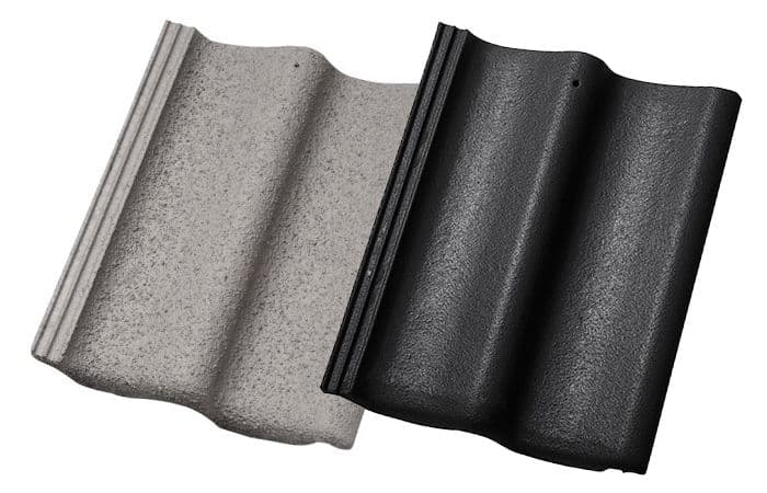 Illustrasjon av glasert takstein og matt takstein.