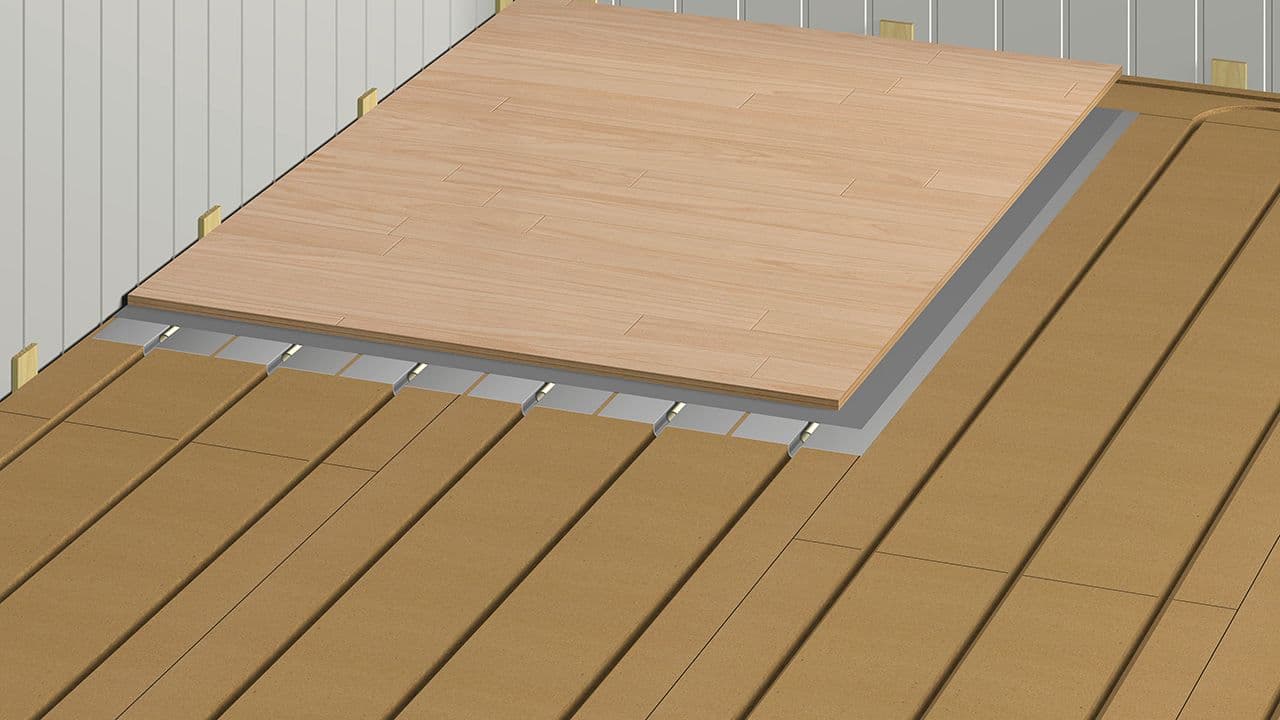 Illustrasjon av Hunton Silencio Thermo undergulv som legges med parkett.