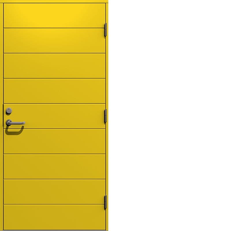 Hovden hyttedør fra Gilje i knall gul farge