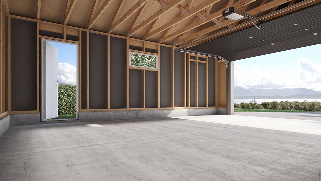 Dobbelgarasje med sidedør for enkel adkomst.